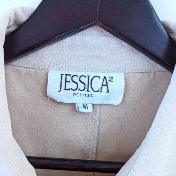 VINTAGE 90s Boxy Faux Suede Blouse Western Retro Neutral Button Up Shirt - Picture 9 of 11